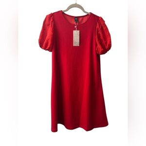 Vibrant Red Puff Sleeve Dress